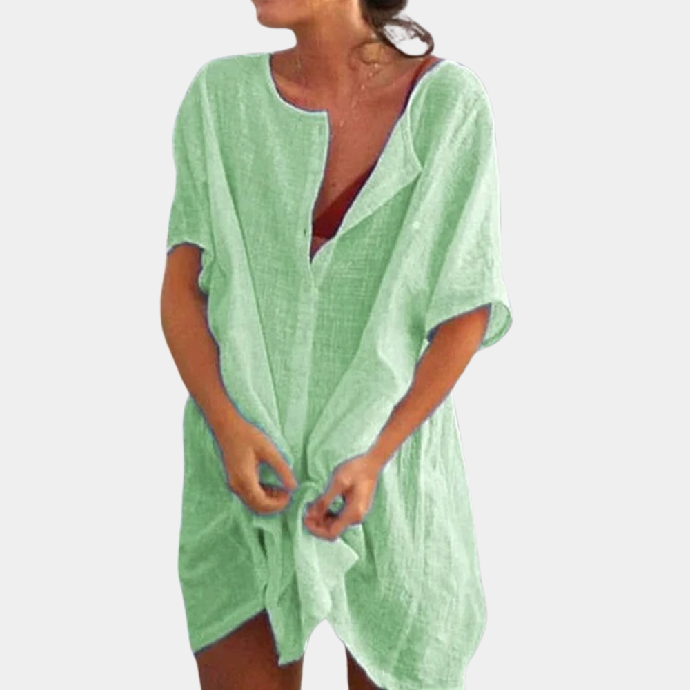Luftiges Boho Hemdkleid für Hochzeitsgäste in Grün 1