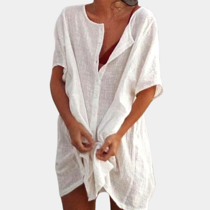 Luftiges Boho Hemdkleid für Hochzeitsgäste in Weiß