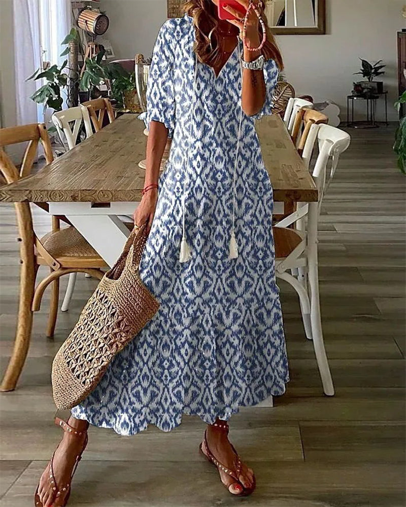 Luftiges Boho Maxikleid für Hochzeitsgäste in Blau