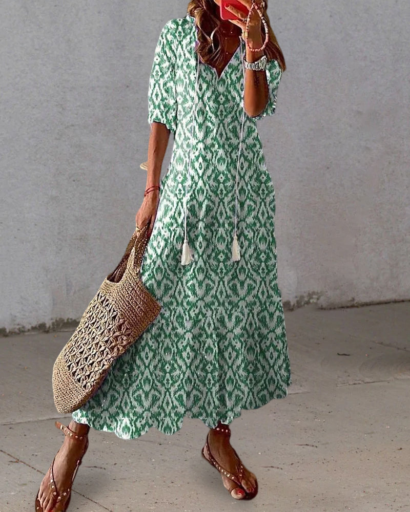 Luftiges Boho Maxikleid für Hochzeitsgäste in Grün 2
