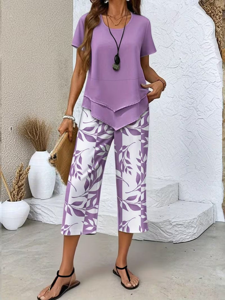Luftiges Damen Set mit Blattmuster in Lila