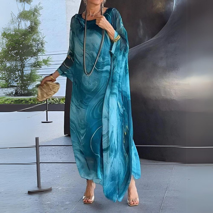 Luftiges Herbst-Maxikleid für Hochzeitsgäste in Blau (Fast ausverkauft)
