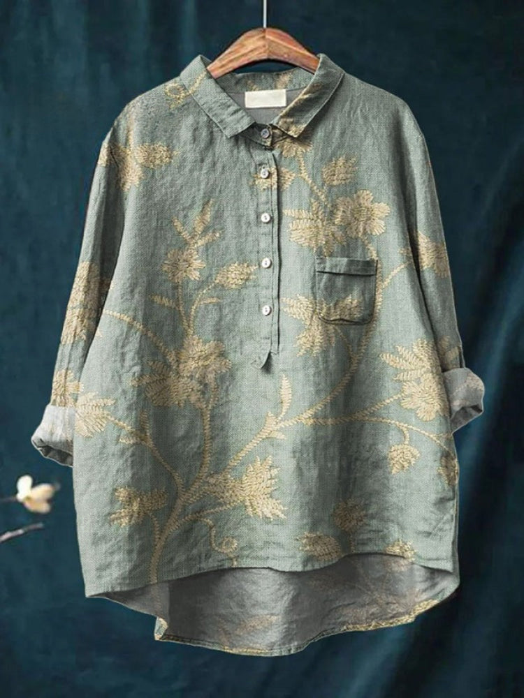 Luftiges Leinen Hemd in Graues Muster