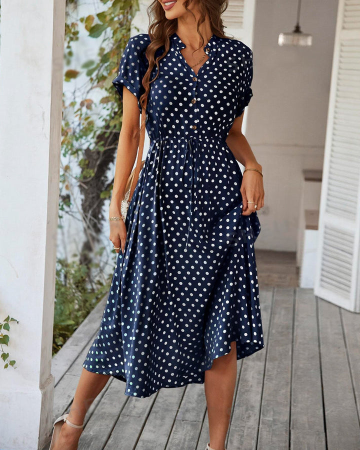 Luftiges Polka-Dot Midikleid in Blau