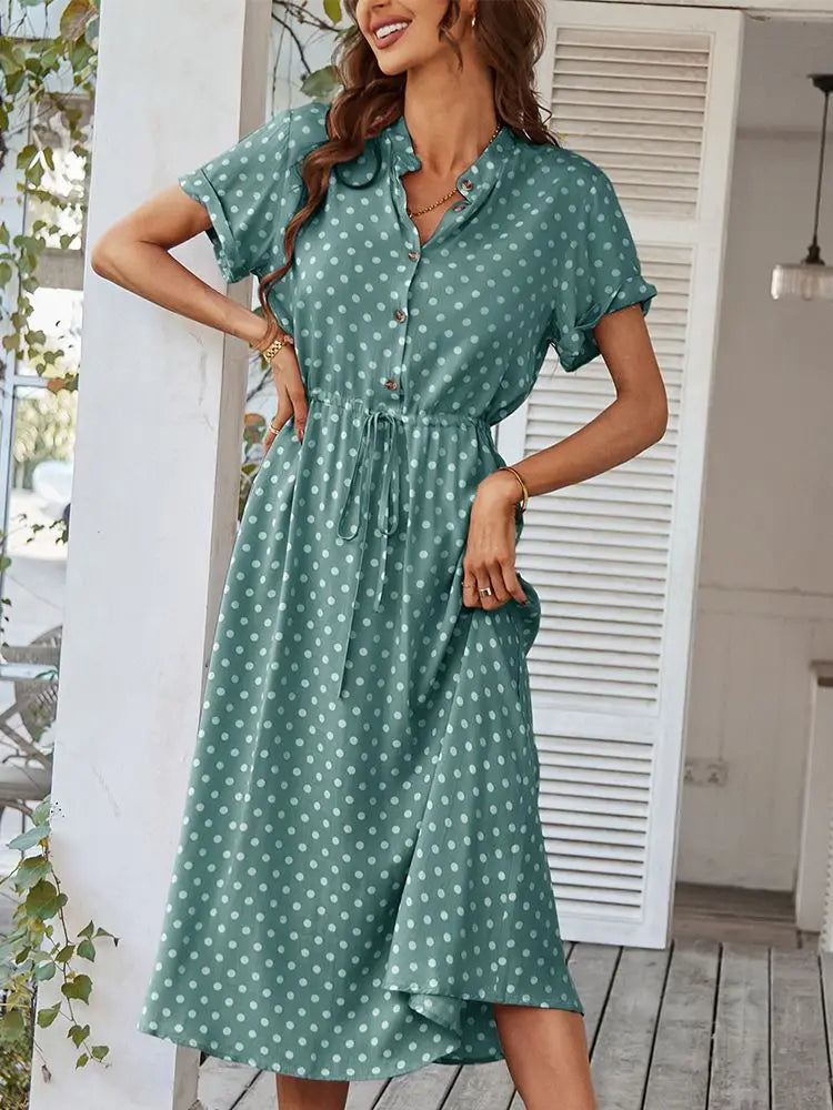 Luftiges Polka-Dot Midikleid in Grun