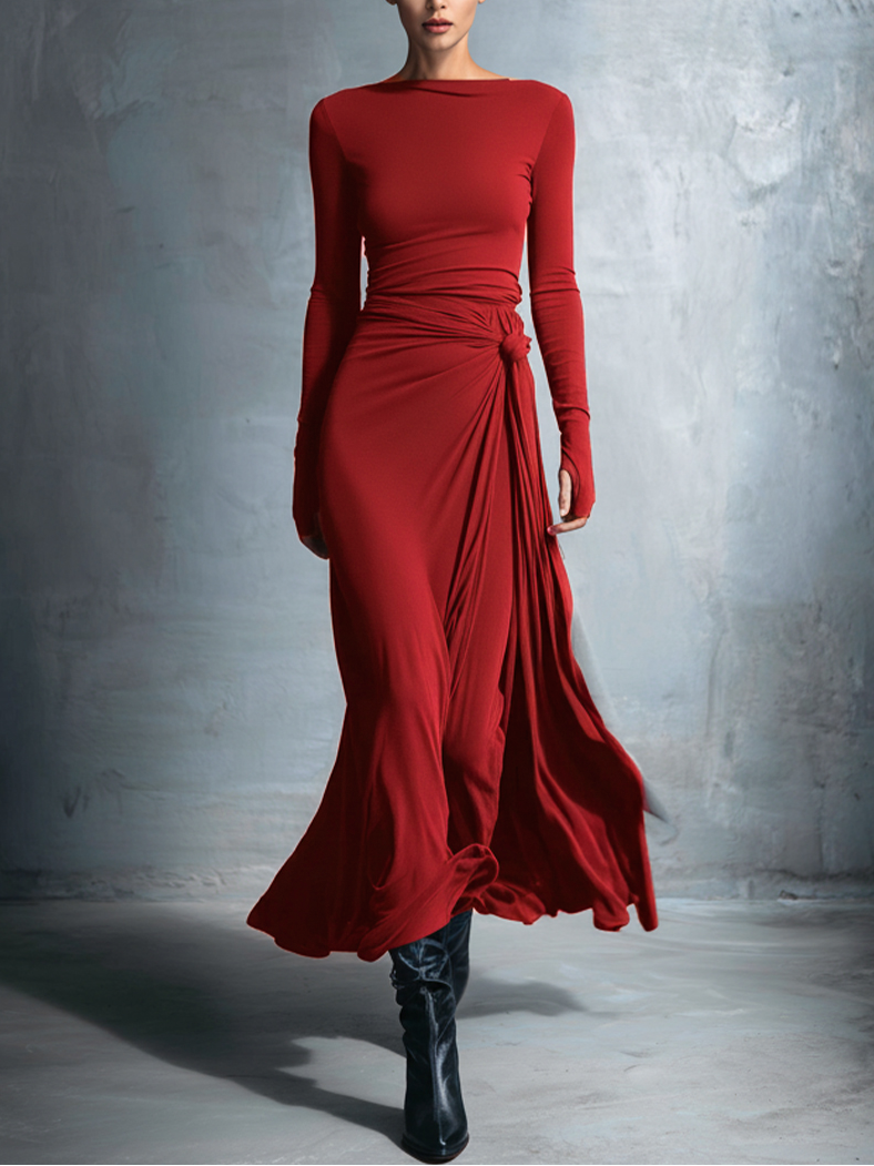 ❘ Maxikleid mit seitlichem Knoten Fall in Burgunder