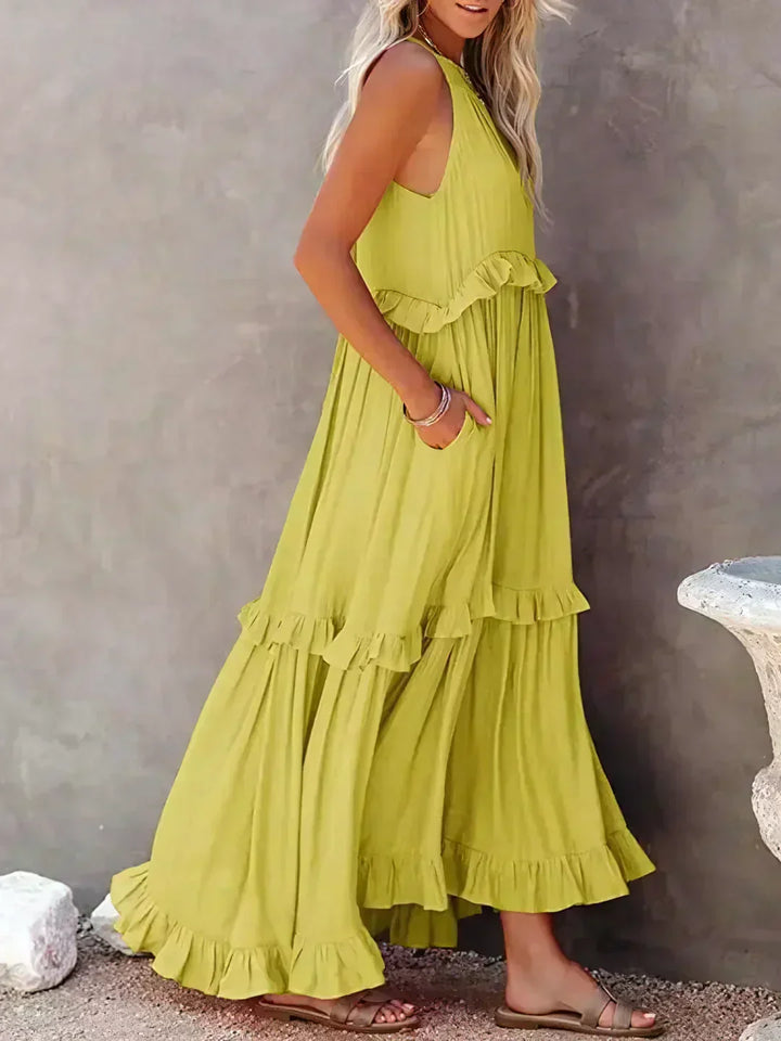 Maxikleid mit Volants & Neckholder-Ausschnitt in Gelb 2