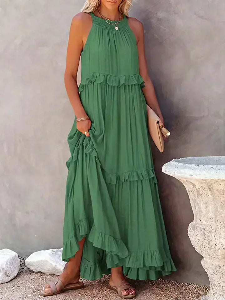 Maxikleid mit Volants & Neckholder-Ausschnitt in Grün 1