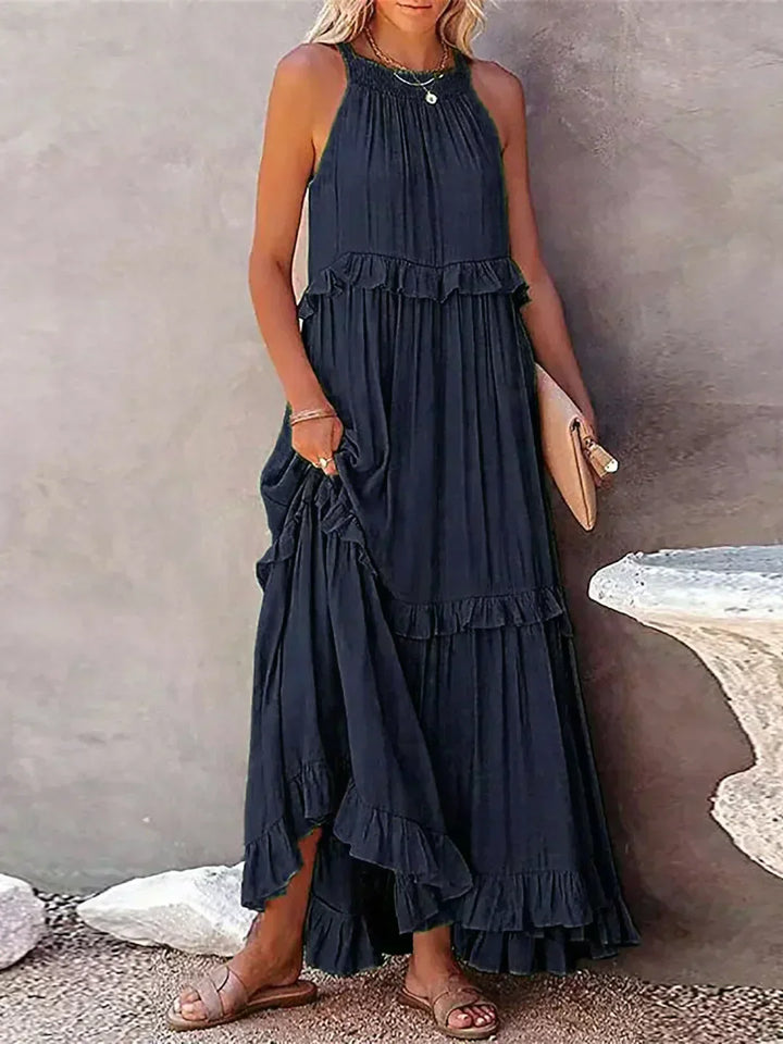 Maxikleid mit Volants & Neckholder-Ausschnitt in Grün 2