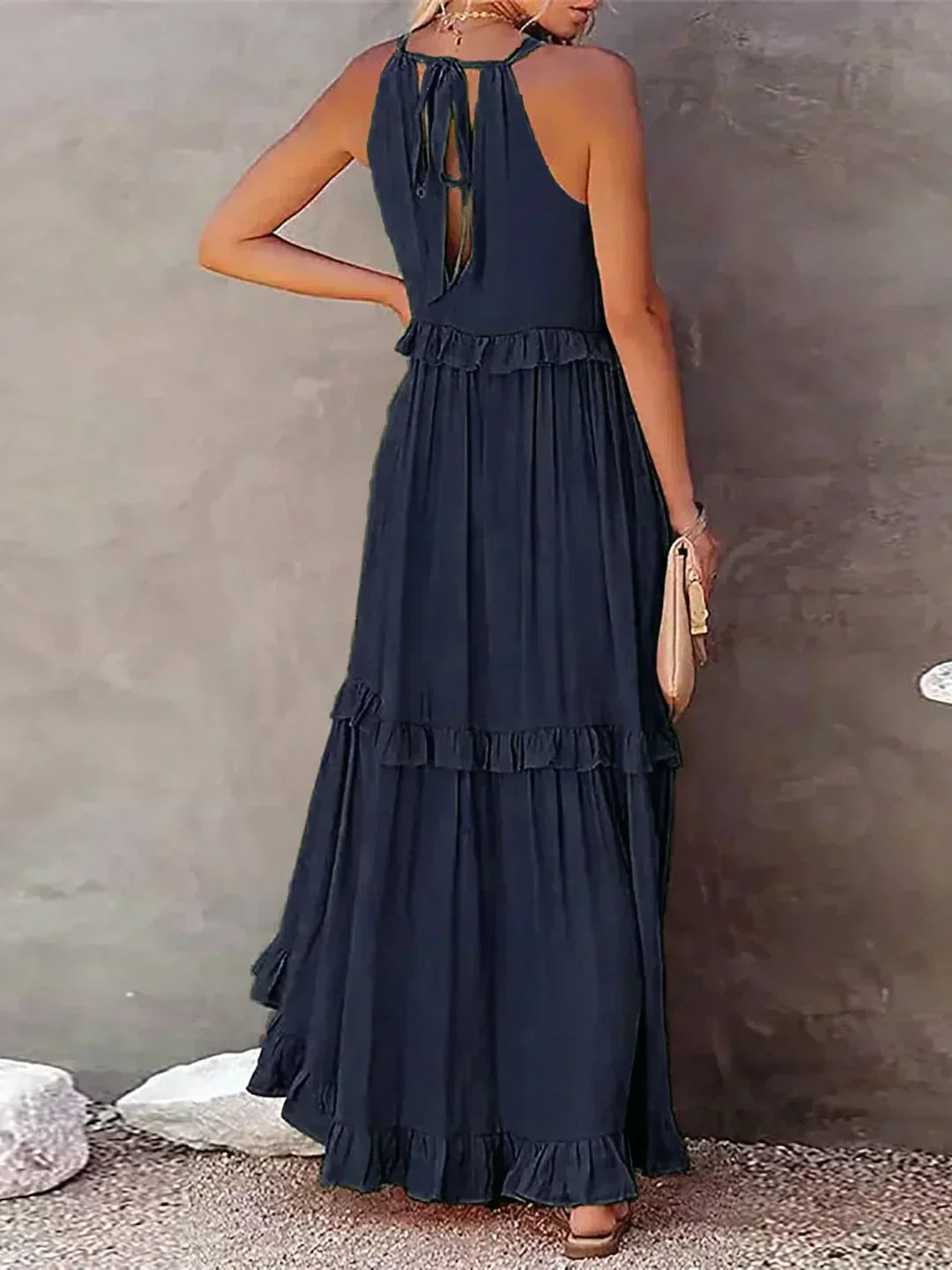 Maxikleid mit Volants & Neckholder-Ausschnitt in Grün 3