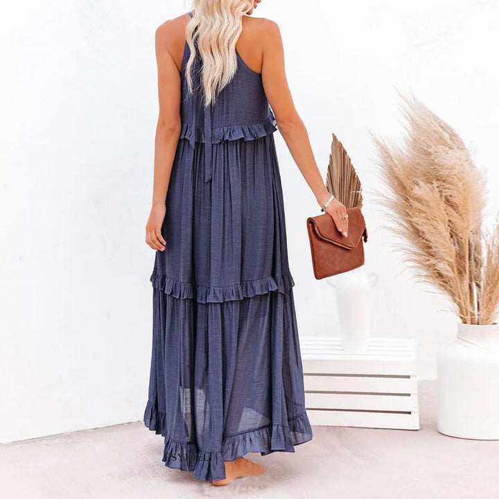 Maxikleid mit Volants & Neckholder-Ausschnitt in Grün 4