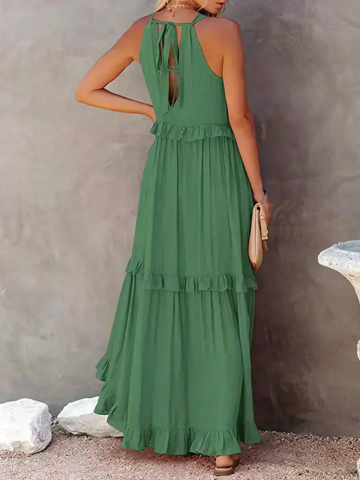 Maxikleid mit Volants & Neckholder-Ausschnitt in Grün 5