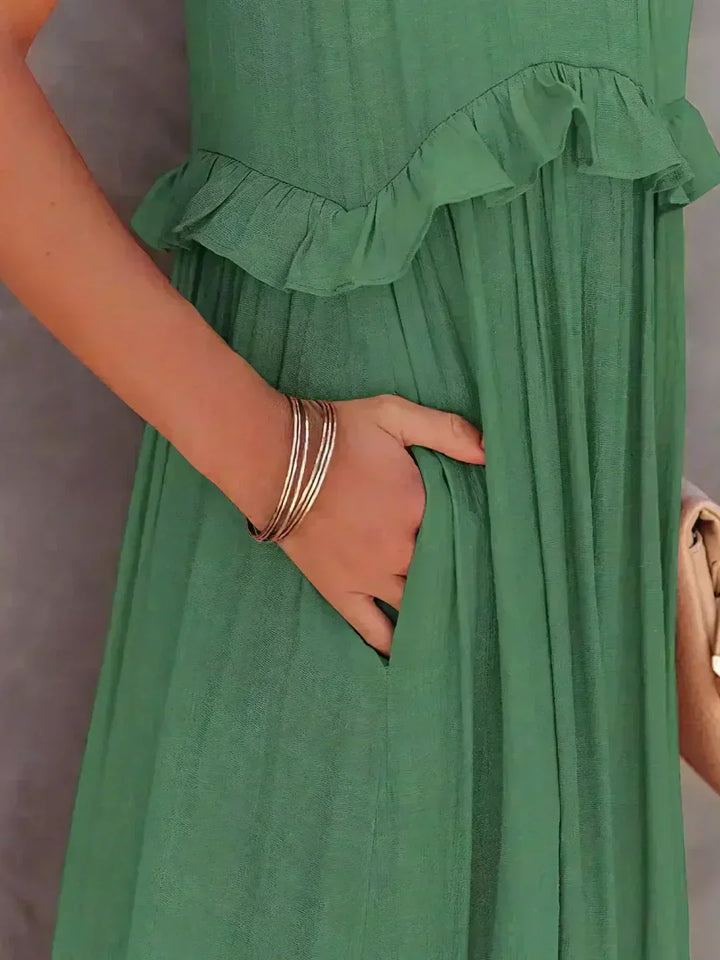 Maxikleid mit Volants & Neckholder-Ausschnitt in Grün 6