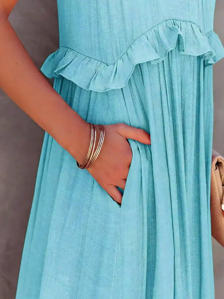 Maxikleid mit Volants & Neckholder-Ausschnitt in Hellblau 2