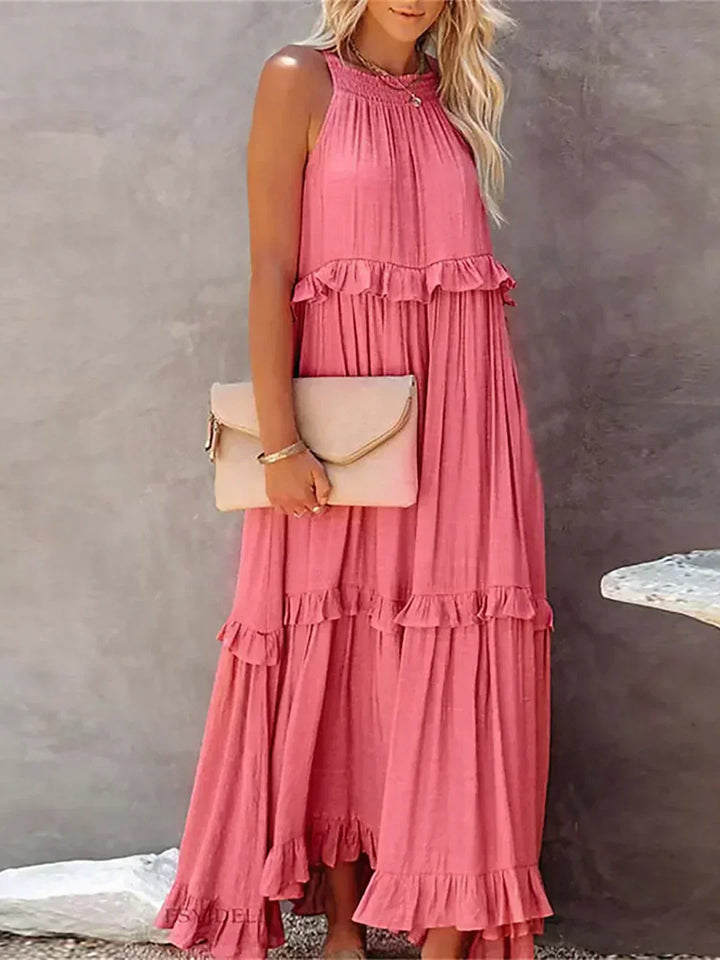 Maxikleid mit Volants & Neckholder-Ausschnitt in Rosa 3