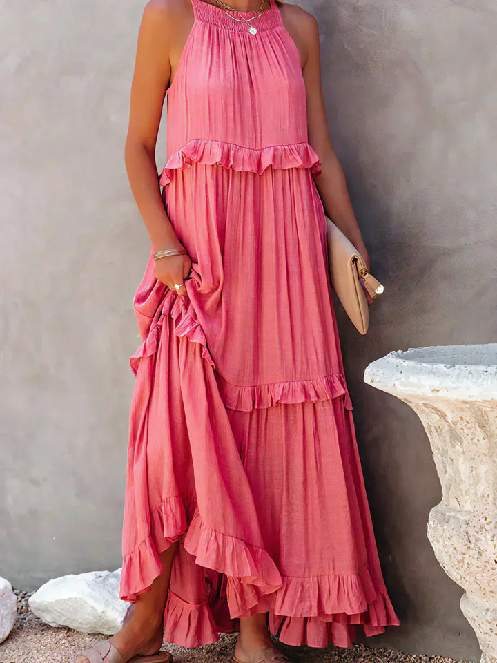 Maxikleid mit Volants & Neckholder-Ausschnitt in Rot 2