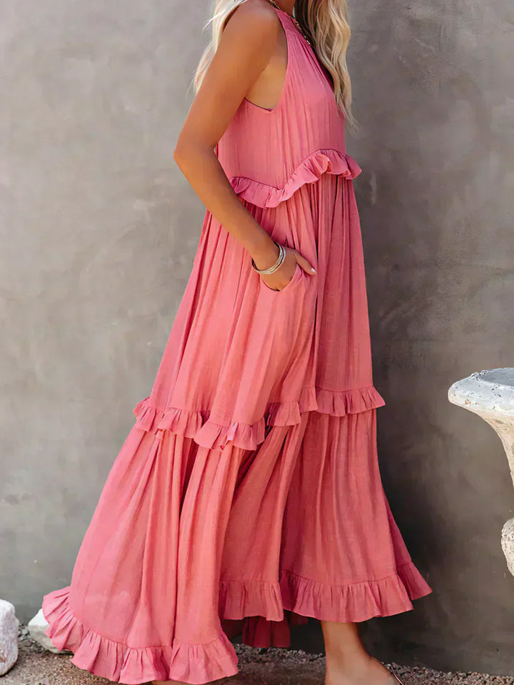 Maxikleid mit Volants & Neckholder-Ausschnitt in Rot 4
