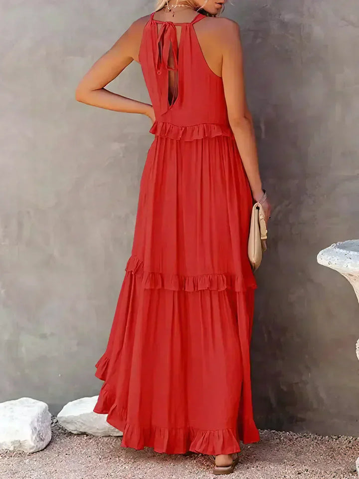 Maxikleid mit Volants & Neckholder-Ausschnitt in Rot 5