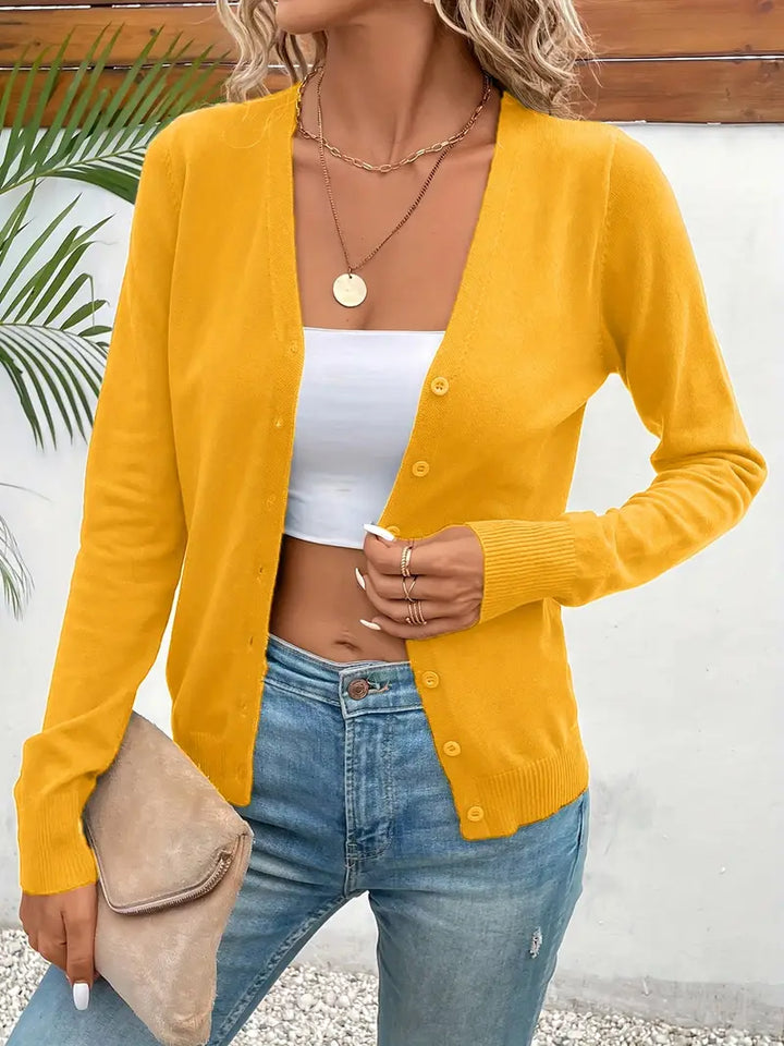 Minimalistische Damen Strickjacke aus Viskose zum Layern in Gelb