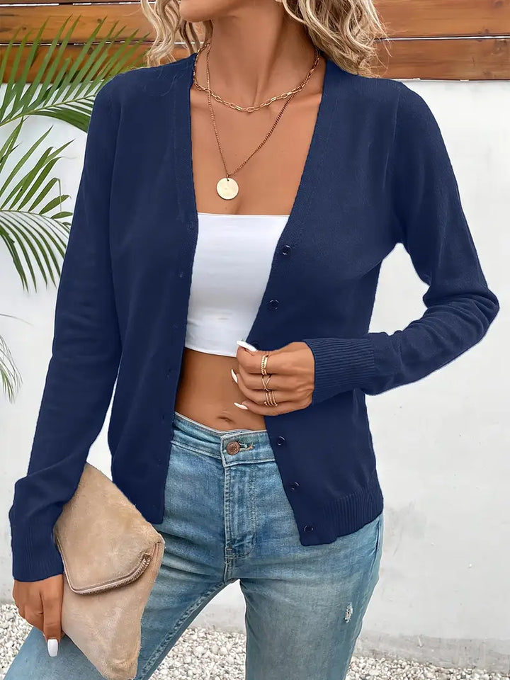 Minimalistische Damen Strickjacke aus Viskose zum Layern in Marineblau