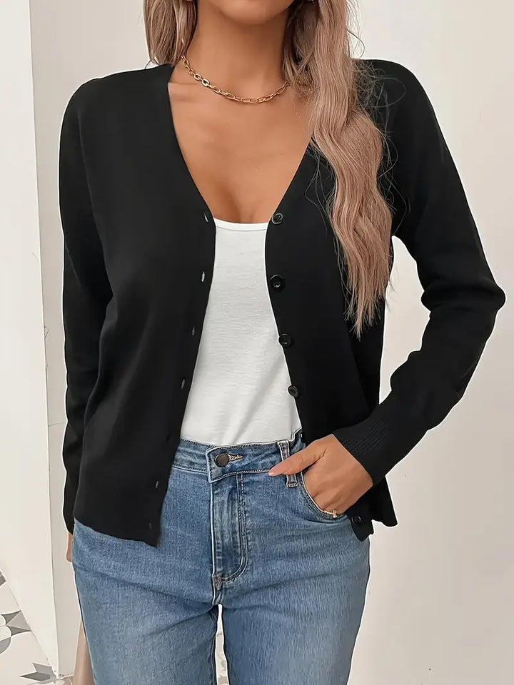 Minimalistische Damen Strickjacke aus Viskose zum Layern in Schwarz
