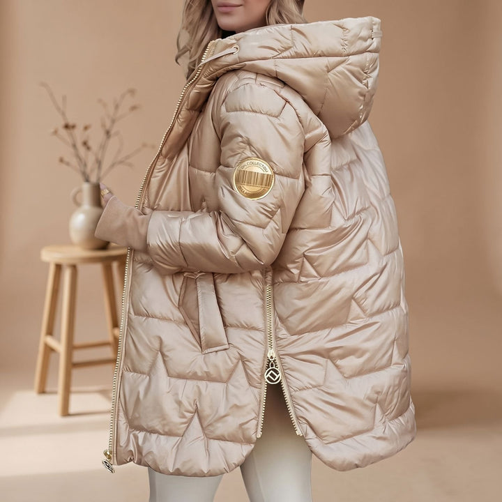 Mittellange Damen Winterjacke mit gesteppter Kapuze (4)