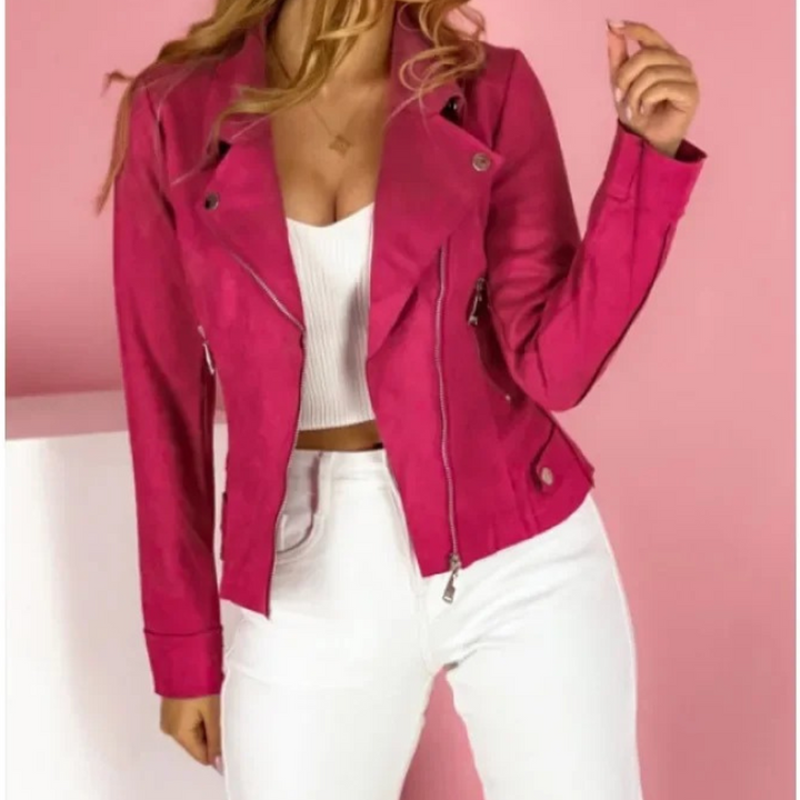 Moderne Asymmetrische Damen Bikerjacke für den Alltag in Rosa