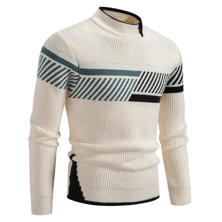 Moderner Herren Pullover mit Geometriemuster in Beigestreifen