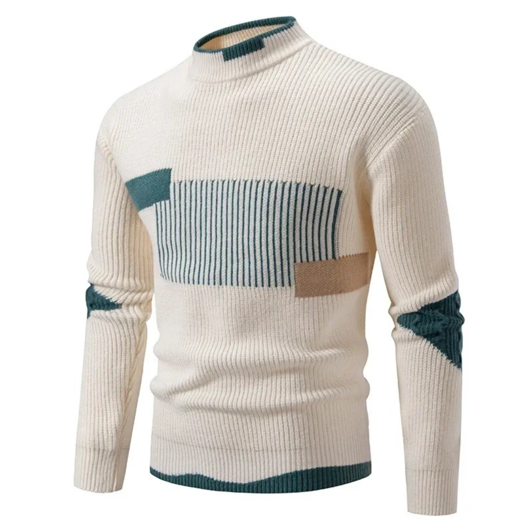 Moderner Herren Pullover mit Geometriemuster in Geometrisch Beige
