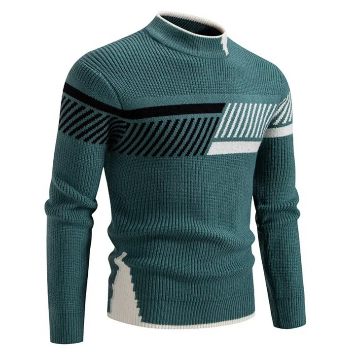 Moderner Herren Pullover mit Geometriemuster in Grüner Streifen