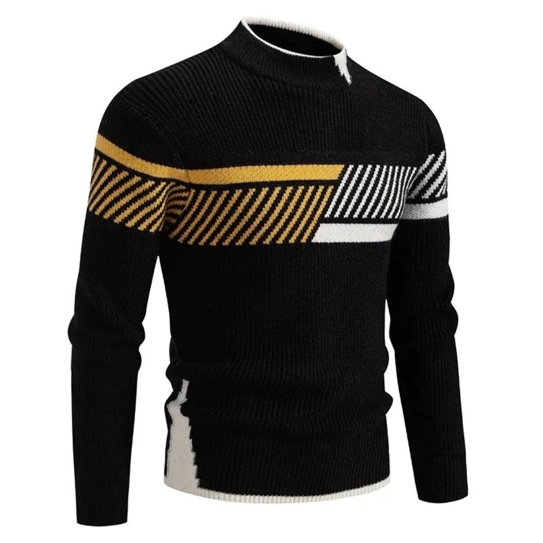 Moderner Herren Pullover mit Geometriemuster in Schwarz