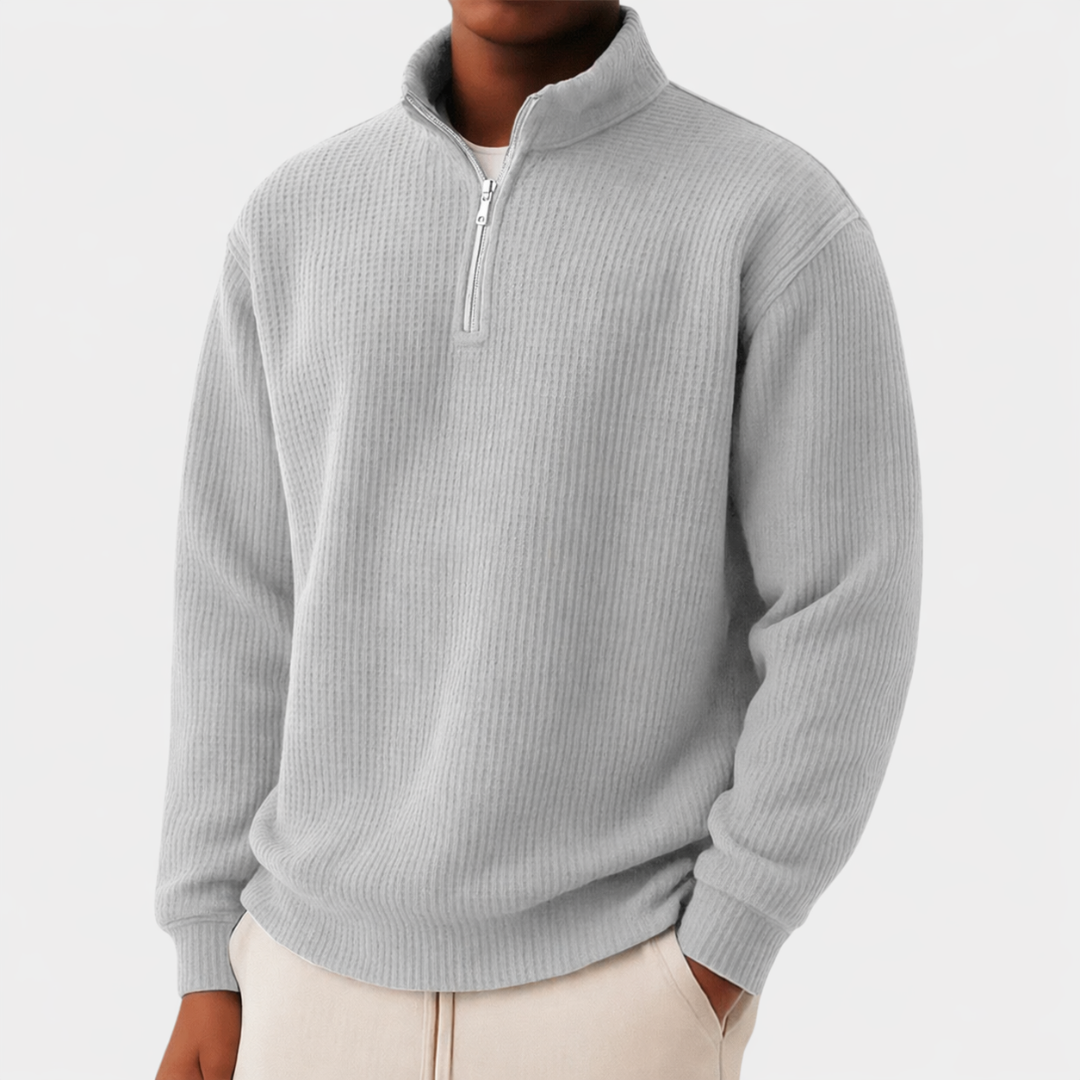 Moderner Herren Pullover mit verstellbarem Reißverschlusskragen in Grau