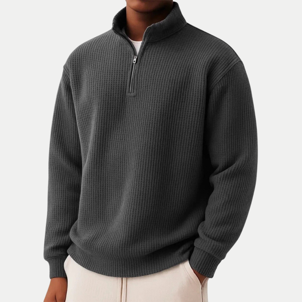 Moderner Herren Pullover mit verstellbarem Reißverschlusskragen in Schwarz