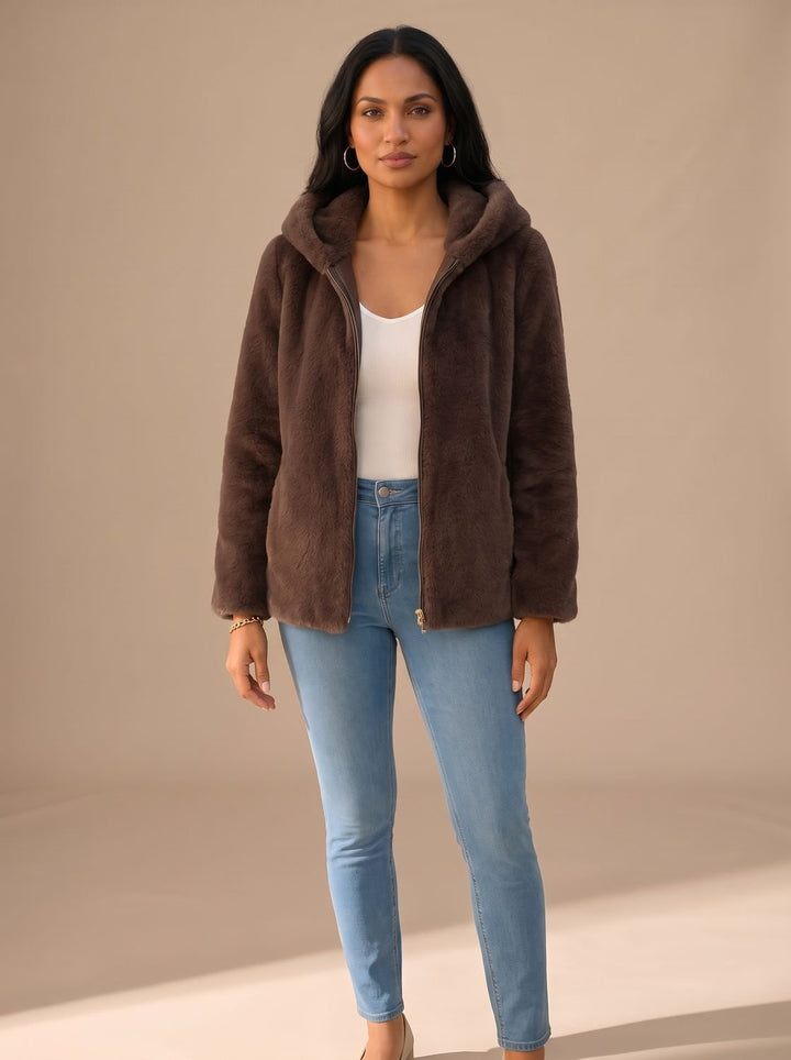 Oversized Damen Mantel Teddy-Kunstfell in Braun