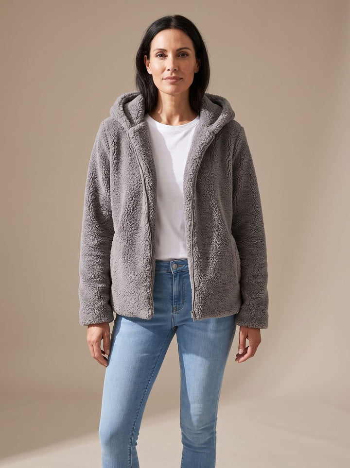 Oversized Damen Mantel Teddy-Kunstfell in Grau
