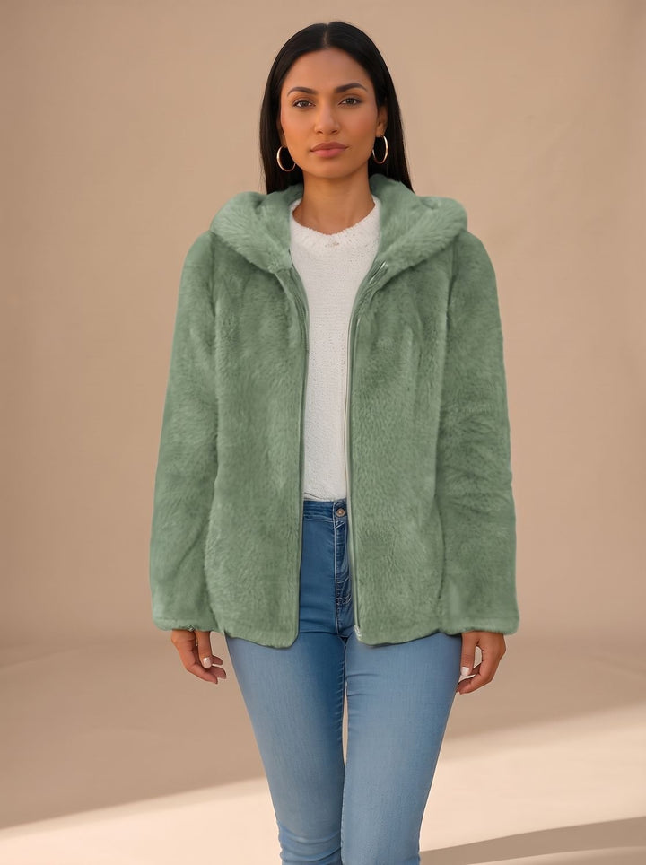 Oversized Damen Mantel Teddy-Kunstfell in Grün