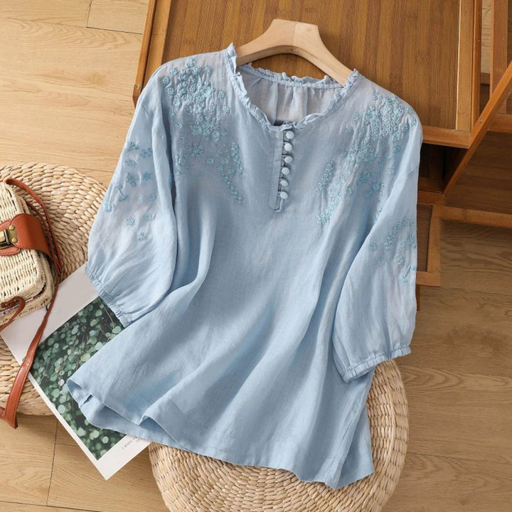 Romantische Rüschen-Bluse in Blau