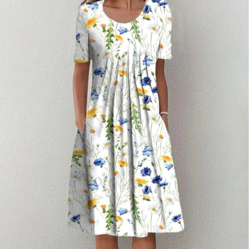 Schickes Midi-Kleid für Hochzeitsgäste in Weiß Gelb