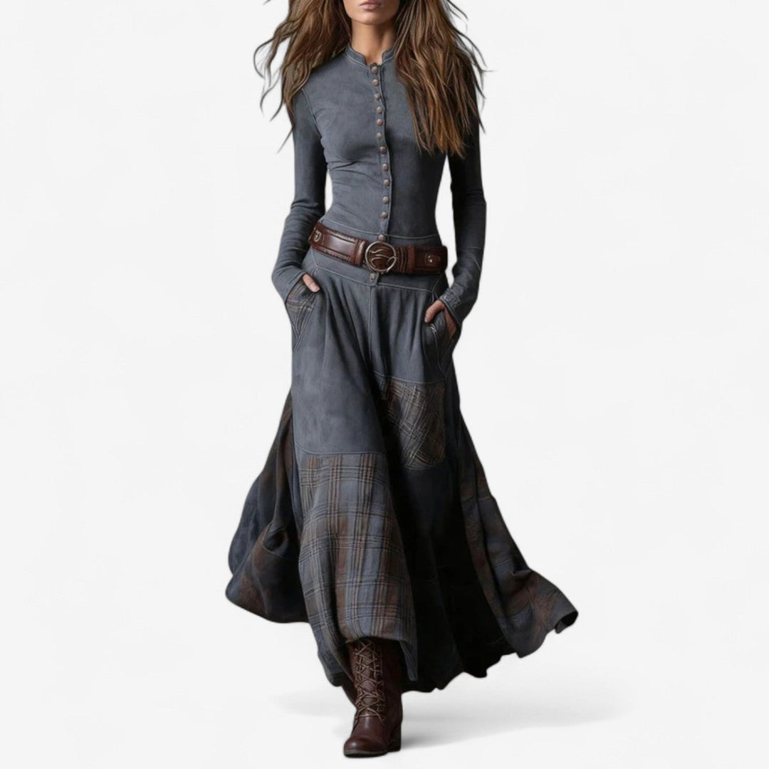 Schmeichelhaftes Hochzeitsgast-Kleid für Herbst in Grau