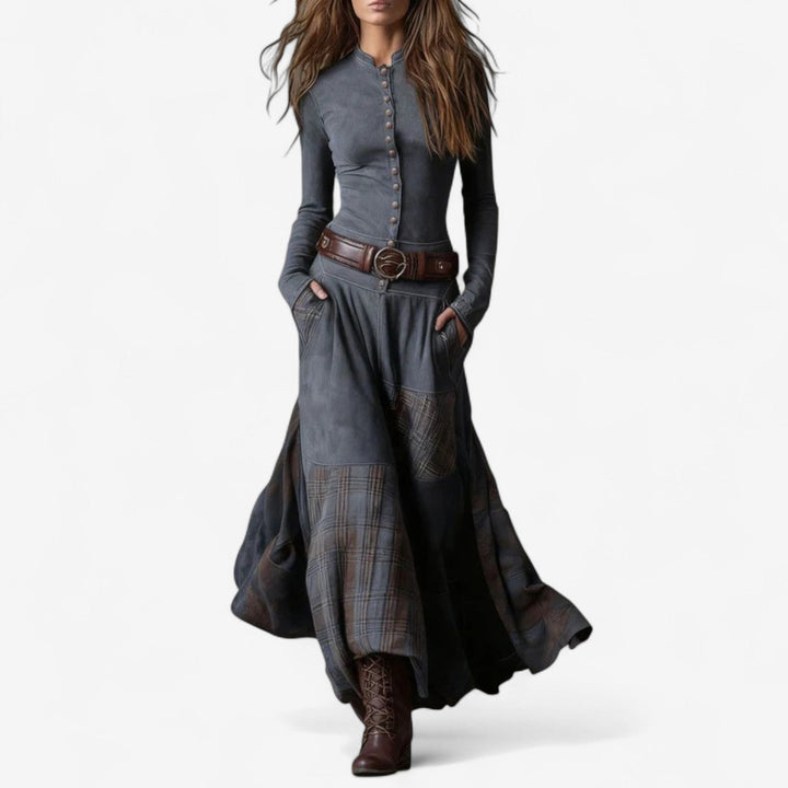 Schmeichelhaftes Hochzeitsgast-Kleid für Herbst in Grau