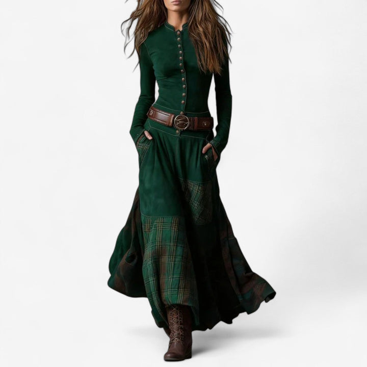 Schmeichelhaftes Hochzeitsgast-Kleid für Herbst in Grün