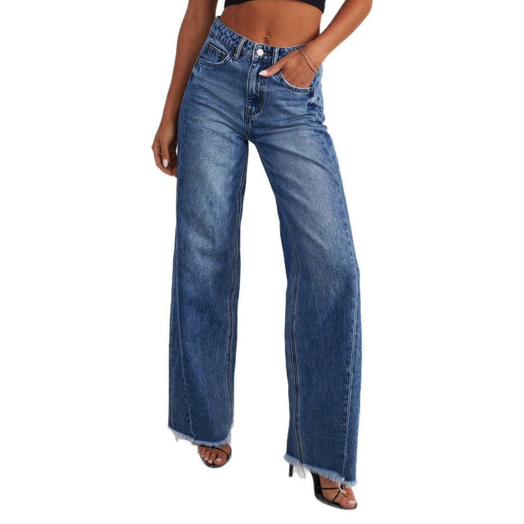 Schwarze Damen Jeans mit Hochbund und Weite (6)