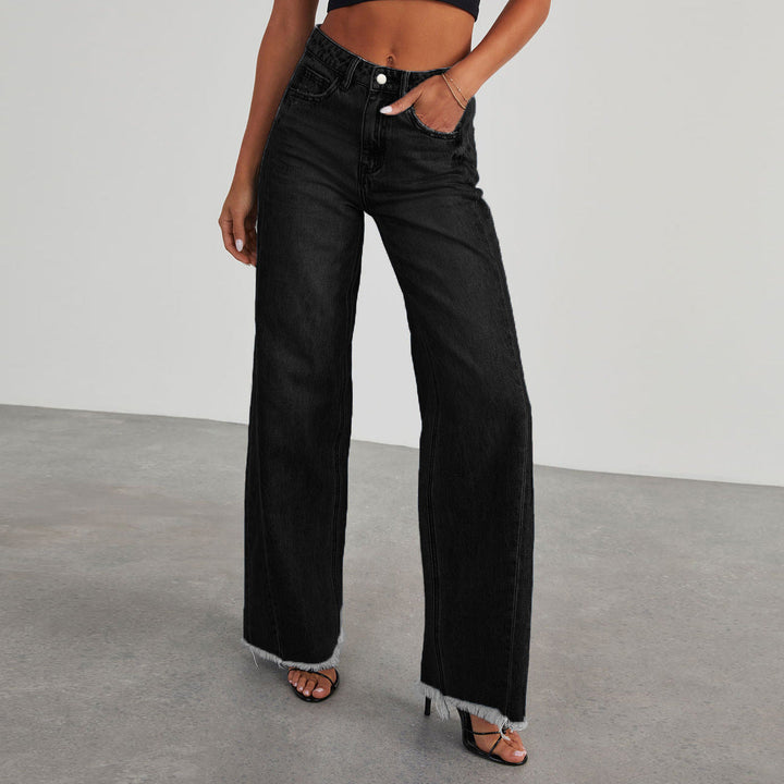 Schwarze Damen Jeans mit Hochbund und Weite in Schwarz