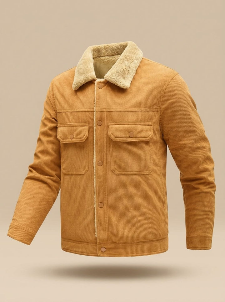 Sherpa-Gefütterte Herren Übergangsjacke aus Kord in Caramel