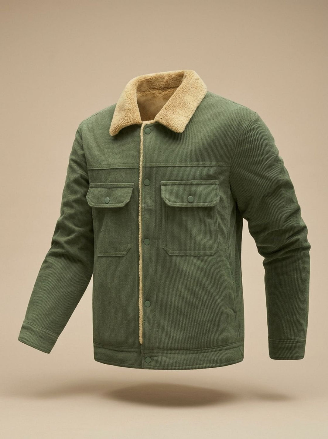 Sherpa-Gefütterte Herren Übergangsjacke aus Kord in Olive Green (Army Green)