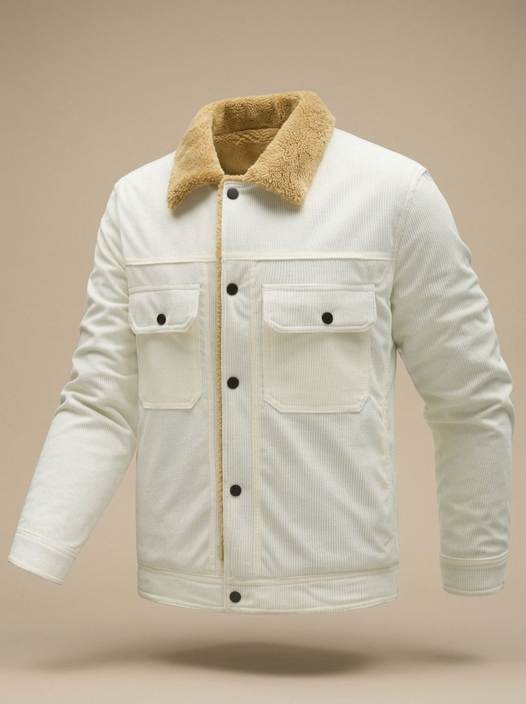 Sherpa-Gefütterte Herren Übergangsjacke aus Kord in Weiß
