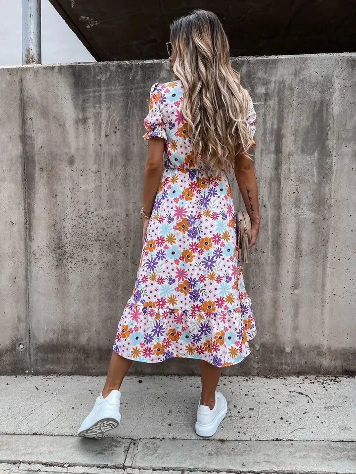 Sommerkleid mit Knopfleiste & Schlitz in Rosa 3