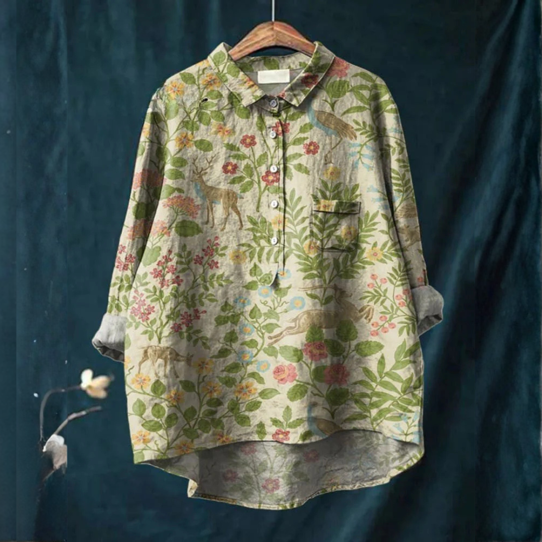 Sommerliches Leinenhemd im Musterlook in Beige