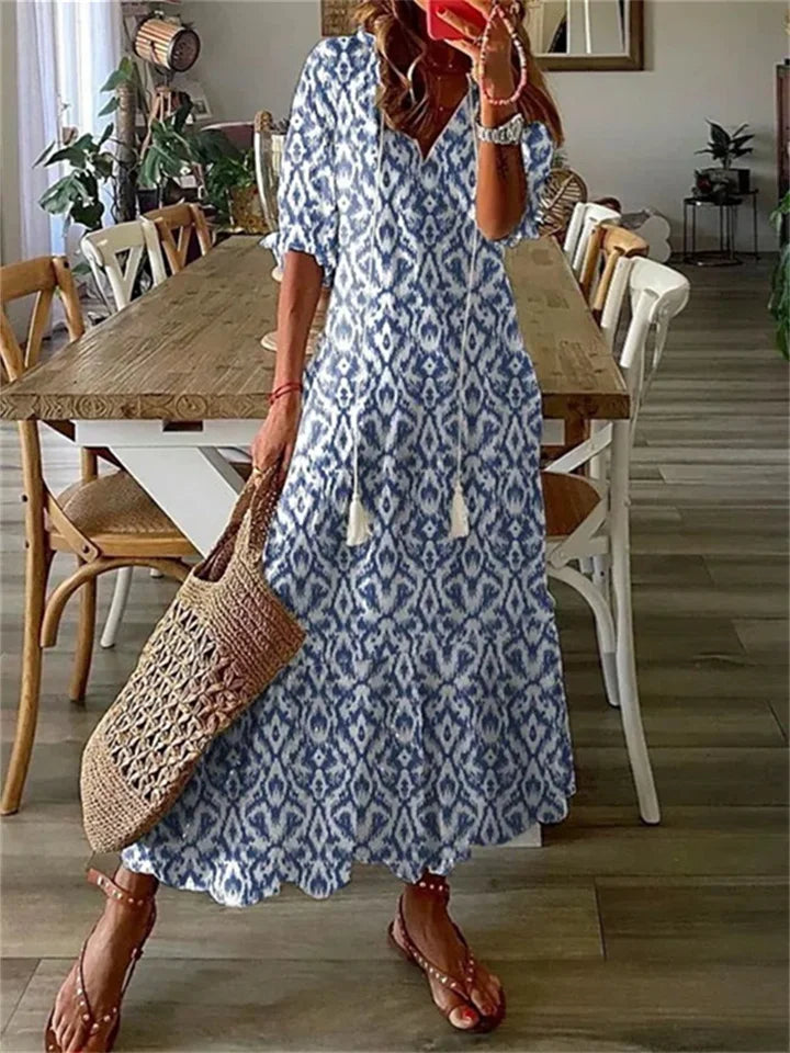 Sophia Moda Luftiges Sommerkleid in Maxilänge in Blau