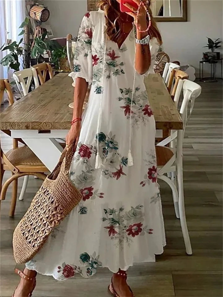 Sophia Moda Luftiges Sommerkleid in Maxilänge in Weiß